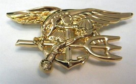 Us Navy Seals Seal Team Large Gold Colored Trident Pin Badge 2.75 Inches - £7.95 GBP