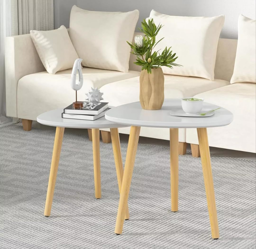 Craft Mshopr Foldable Round Wooden Stool End Table - White Rustic Accent... - $166.08