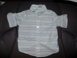 Janie and Jack Collared Buttoned Blue Stripe Shirt W/Roll Up Sleeves Siz... - £12.23 GBP