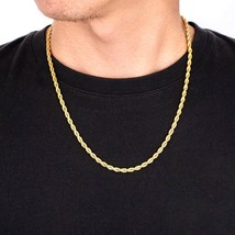 14K Gold Rope Silver Chain Necklace - Durable | Italian Made | Diamond Cut | - £178.05 GBP