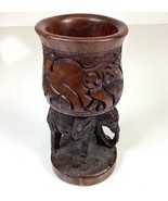 Carved Ebony Wood Goblet Elephant Decor Artisan African Wine Chalice Det... - $337.75 MXN