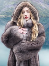 Canadian Raccoon Fur Coat Coats With Indigo Fox Detachable Hood M Fast Shipping - £365.58 GBP