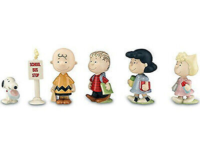 Lenox Peanuts Back To School 6 PC Figures Charlie Brown Snoopy Lucy Bus Stop New - $266.21