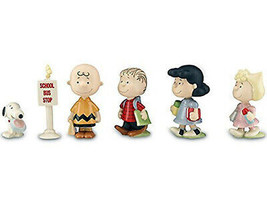 Lenox Peanuts Back To School 6 PC Figures Charlie Brown Snoopy Lucy Bus Stop New - £212.75 GBP