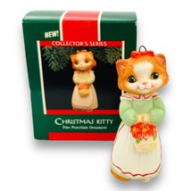 1989 Christmas Kitty Hallmark Ornament Porcelain Cat Ornament New - $17.82