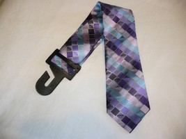George Men&#39;s Neck Tie Purple Tile Geo Dress Tie New - $10.03