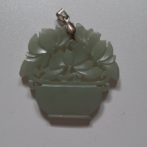 EXQUISITE CHINESE HETIAN JADE CARVED FLOWER&#39;S VASE PENDANT - £429.49 GBP