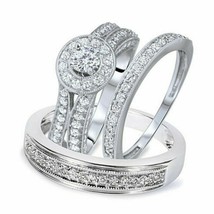 1.50CT Imitación Diamante que Combina Trío Alianza Set 14K Bañado en Oro Blanco - £254.22 GBP