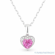 0.71ct Heart-Shape Lab-Sapphire &amp; Round Diamond 14k White Gold Necklace Pendant - £242.99 GBP