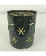 Silver Metal Snowflakes Cut-Out Candle Holder Votive Tea Light 3.5&quot; Vintage - £12.57 GBP