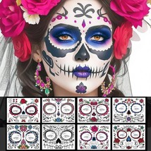 Day of the Dead Face Tattoos 8 Pack Halloween Temporary Face Tattoos Sug... - £15.71 GBP