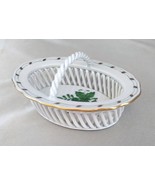 HEREND Reticulated White Porcelain Basket w/ Chinese Bouquet, Handle (Hu... - $915.48 MXN