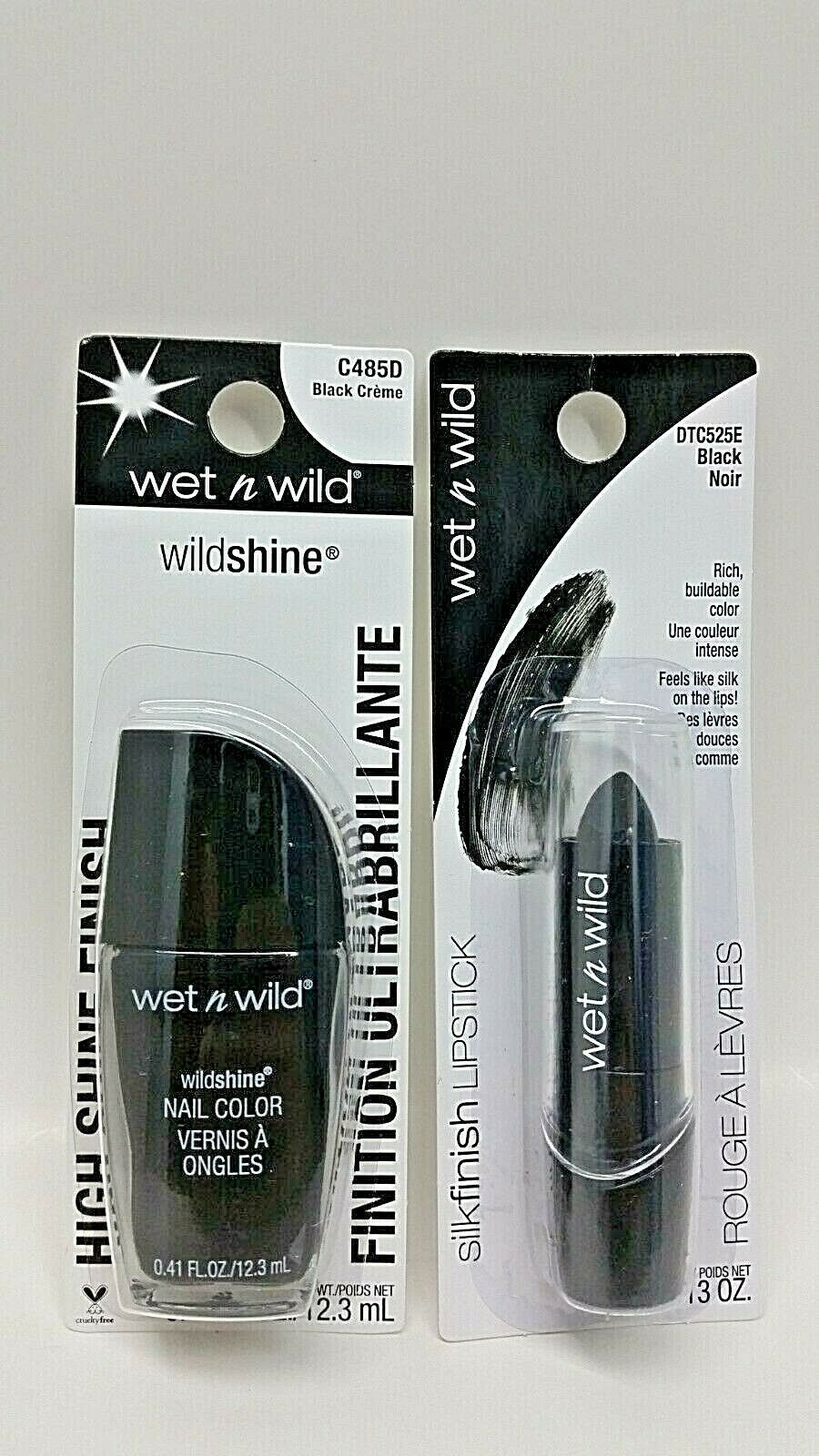 Primary image for ( Lot of 2 ) Wet n Wild NAIL COLOR & LIPSTICK Black Brand new SEALED