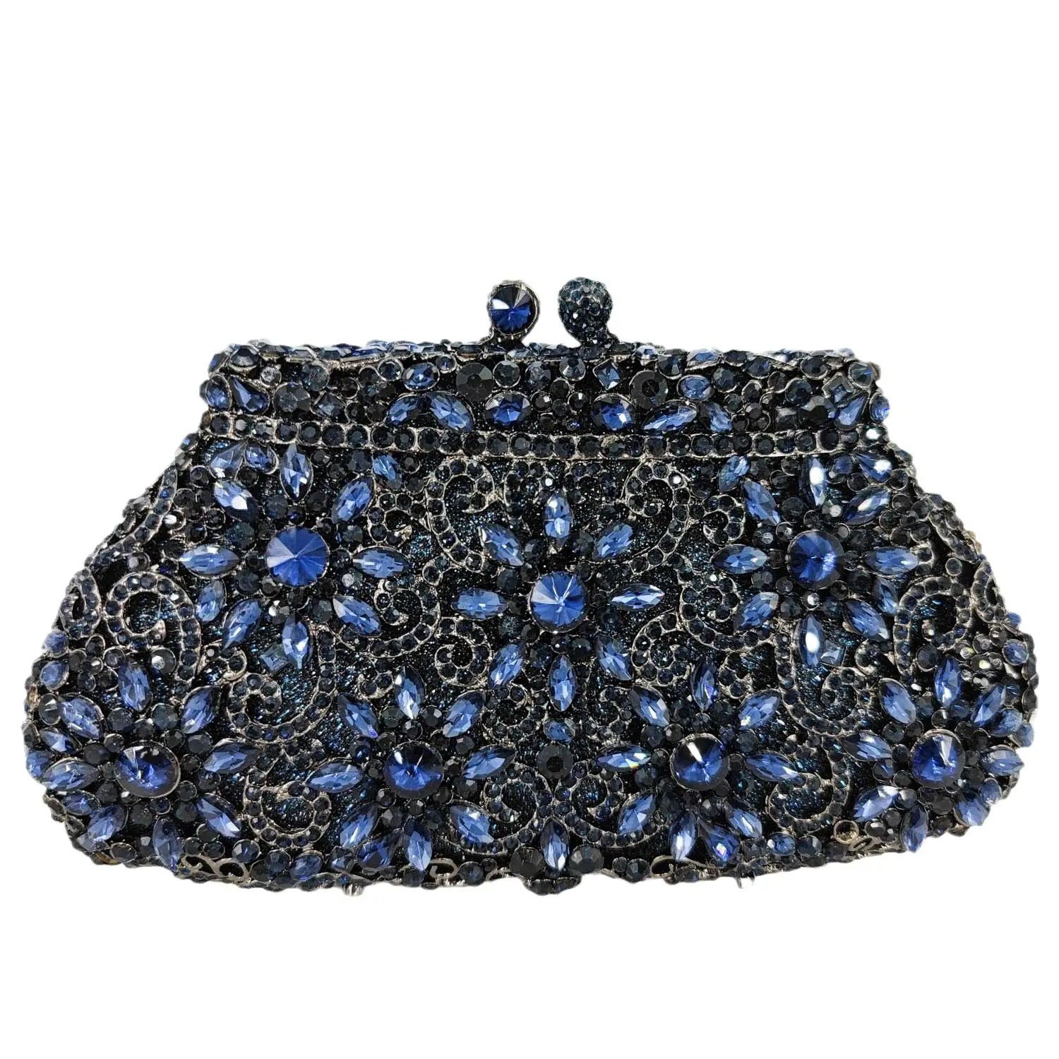 Boutique De FGG Flower Crown Minere Clutch Silver Crystal Evening Handbag Women  - $127.31