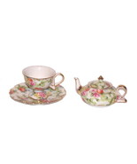 Vintage Teapot Tea Cup Saucer Set Pink Roses Gold Trim Scallop Design MT324 - $9.49 CAD