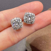 1.70Ct Round Cut CZ Moissanite Halo Stud Earrings 14K White Gold Plated Silver - £83.66 GBP