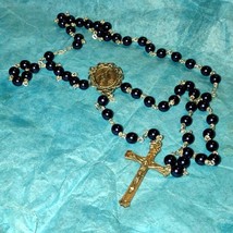 Gorgeous Vtg navy blue rosary with Mother Mary and Jesus, nicely weighted rosary - £24.92 GBP