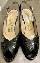 Salvatore Ferragamo Black Patent Leather Sling Back Open Toe Heels Size 8 AA - £59.94 GBP
