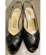 Salvatore Ferragamo Black Patent Leather Sling Back Open Toe Heels Size ... - £58.63 GBP