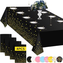 4 Pack Plastic Table Cloth Cover For Parties Disposable, Black And Gold ... - £13.27 GBP