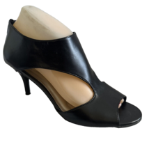 Dex Flex Comfort Size 8 Black Leather Women Open Toe Pumps Shoes 3&quot; Heels Zip - £16.17 GBP