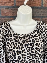 H&amp;M Leopard Shift Dress Small 3/4 Sleeve Ruffle Layer Fun Animal Pattern Tunic - £9.52 GBP