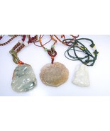 3 Estate Carved Jade Pendants Buddha Fruit Asian Pendant Lot - £134.81 GBP