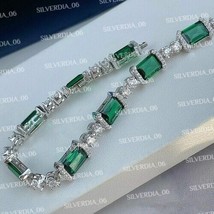 5.20CT Emerald Cut Simulated Emerald Gold Plated 925 Silver Women&#39;s Bracelet - £166.14 GBP
