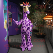 Purple Giraffe mascot costume character dressed with a Dress and Foot pads - £985.96 GBP