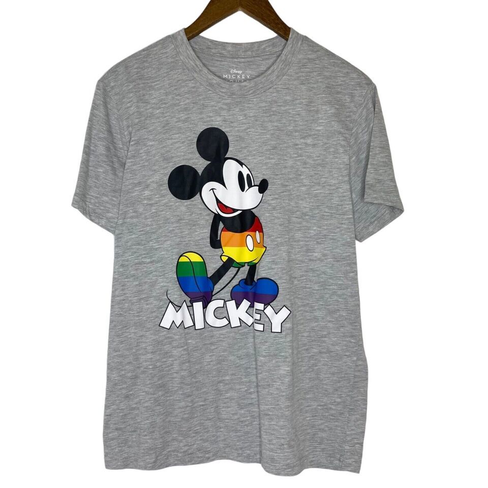 Mickey Mouse Pride Rainbow Disney Gray Short Sleeve Shirt Size Medium Wo... - $15.00
