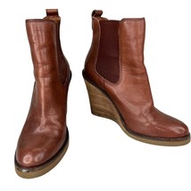 Lucky Brand Fedora Brown Leather Wedge Ankle Boots Booties 6.5 - £31.95 GBP