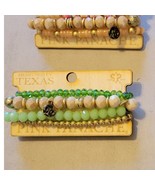Beaded Stretch Stack Bracelet Set Green Taupe Gold - $24.99 CAD
