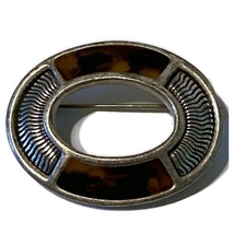 Anne Klein Oval Concentric Circle Mourning Brooch Vintage Lapel Pin - £19.87 GBP