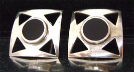 Vintage Sterling Onyx Earrings Modernist Square Mexico 925 Signed MGN - £21.24 GBP