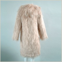 Pink Hooded Fluffy long Hair Angora Goat Faux Fur Long Trench Coat Jacket image 3