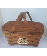 VTG Large Wicker Picnic Basket w/ Wood Lid &amp; Handles Eagle Basketville P... - $43.74 CAD