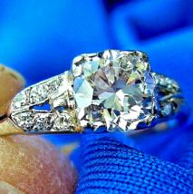 Earth mined Diamond Deco Engagement Ring Solid 14k White Gold Vintage So... - $6,170.25