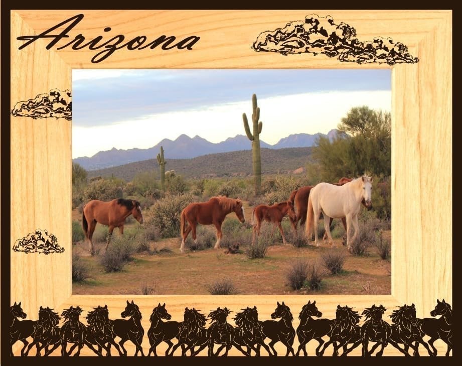 Arizona with Horses Laser Engraved Wood Picture Frame Landscape (3 x 5) - $25.99