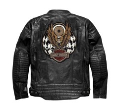 Men’s Harley Davidson Distressed Slim Fit Motorcycle Biker Leather Jacket Black - £145.40 GBP+