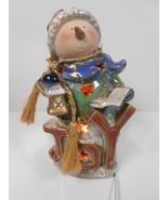 Ceramic Glazed Joy Christmas Snowman Lightup Table Top Figure Caroler - $11.30