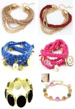 Gold plated Crystal Leather Fashion Bracelet Expandable Wristband - £7.21 GBP+