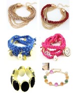 Gold plated Crystal Leather Fashion Bracelet Expandable Wristband - $12.34 CAD+