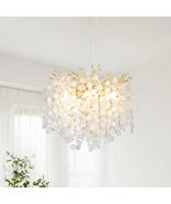 Gold 6-Light Branch Crystal Chandelier, Adjustable 18-inch Pendant Light - $179.04