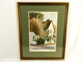 Hans Potrebny Watercolor Print, Thatched Roof Cottage, Framed &amp; Matted, Vintage - £30.71 GBP