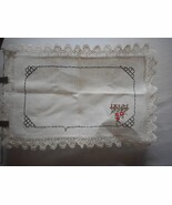 Vintage red black floral handmade embroidered  Lace Dresser scarf runner - $19.98