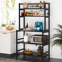Black Metal Wood Freestanding Kitchen Shelf Bakers Rack Microwave Stand - $5,256.96 MXN