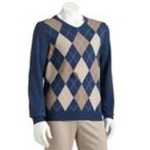 Mens Sweater Croft &amp; Barrow Blue Long Sleeve Argyle V-Neck $45 NEW-size S - £15.86 GBP
