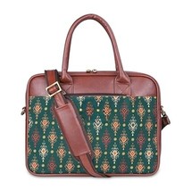 Laptop Bag For Women Printed Handicraft Fabric &amp; Faux Leather Office Bag Briefce - £76.40 GBP