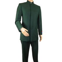 Men Apollo King Band Collarless Church Suit Mandarin 5 Hidden Buttons AG59 Green image 3