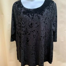 Cynthia Rowley Sz 3X Tunic Top Black Velour 3/4 Sleeves Plus Size Shirt - £17.27 GBP